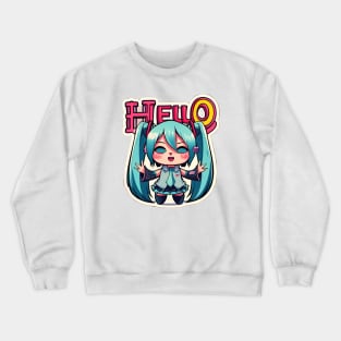 Cute Anime Blue Hair Hello Crewneck Sweatshirt